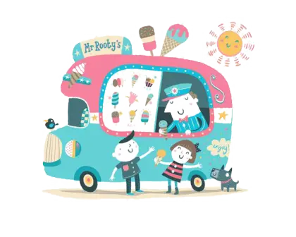Colorful Ice Cream Truck with Children
