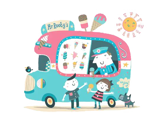 Colorful Ice Cream Truck with Children