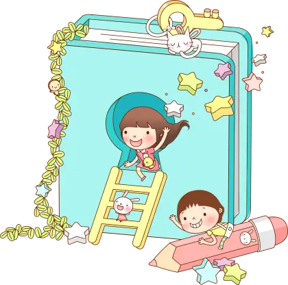 Children with Giant Book in Cartoon Style