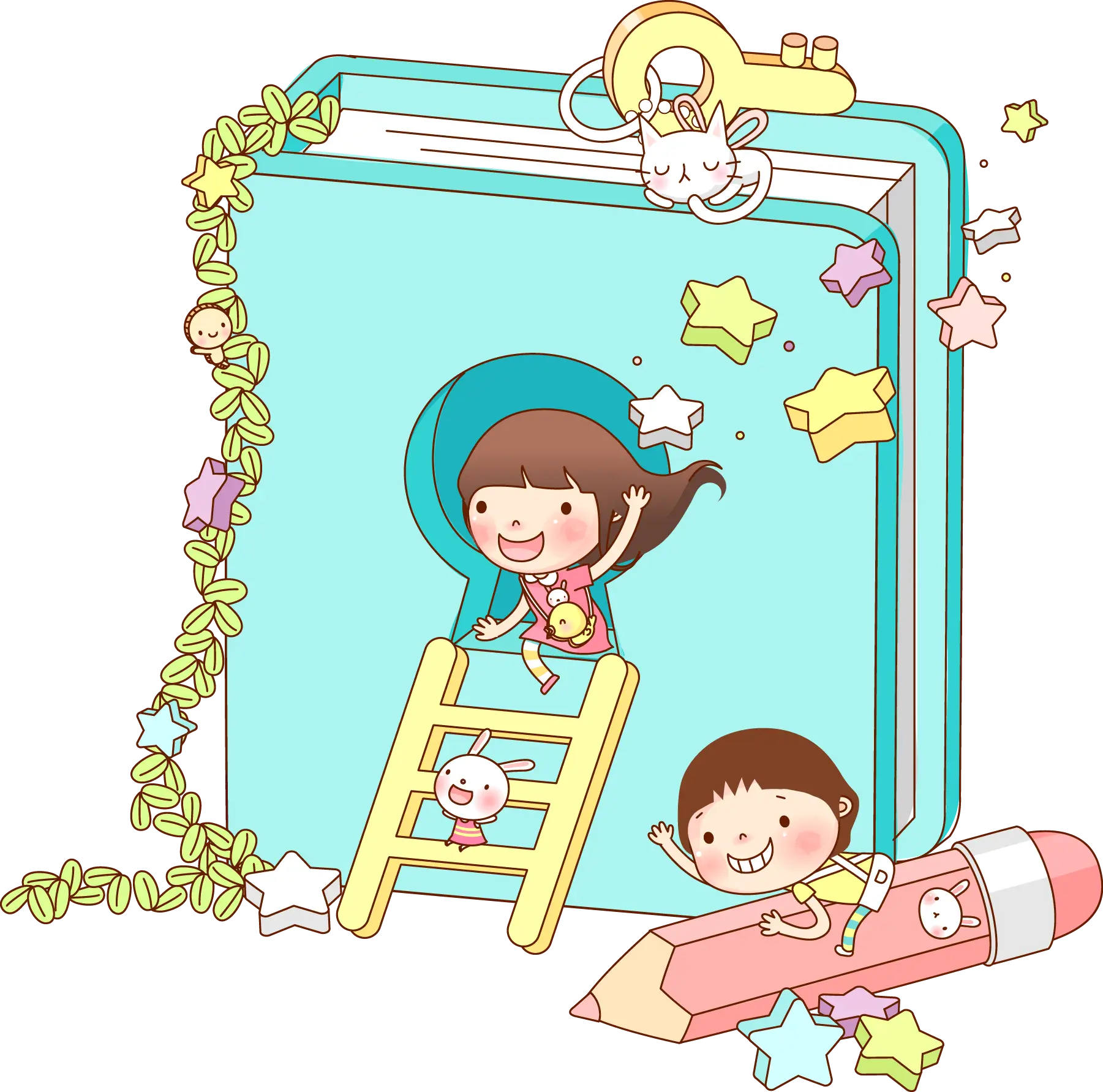 Children with Giant Book in Cartoon Style