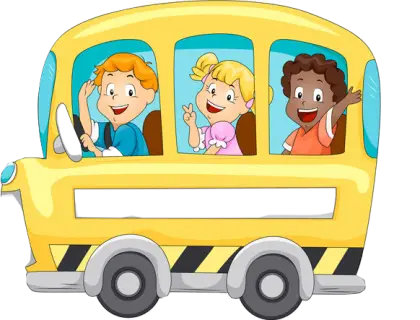 Cartoon Yellow School Bus with Happy Children