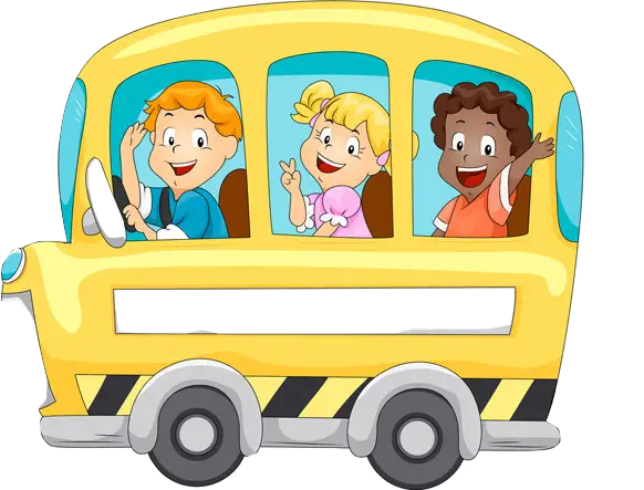 Cartoon Yellow School Bus with Happy Children