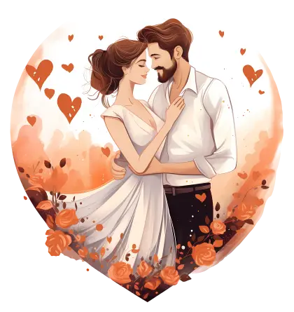 Romantic Couple Artwork in Heart Frame