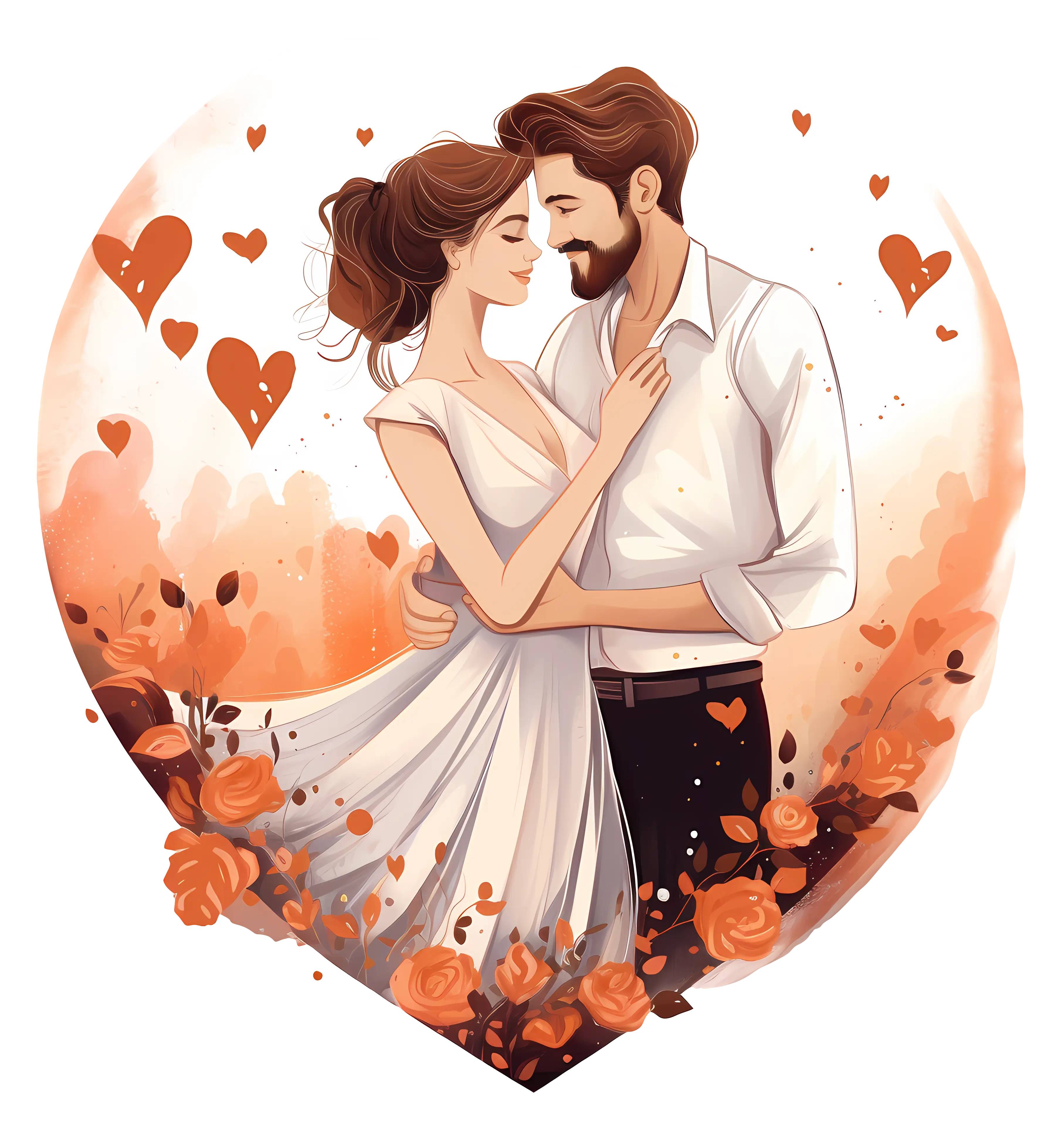 Romantic Couple Artwork in Heart Frame