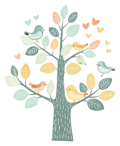 Tree with Colorful Birds