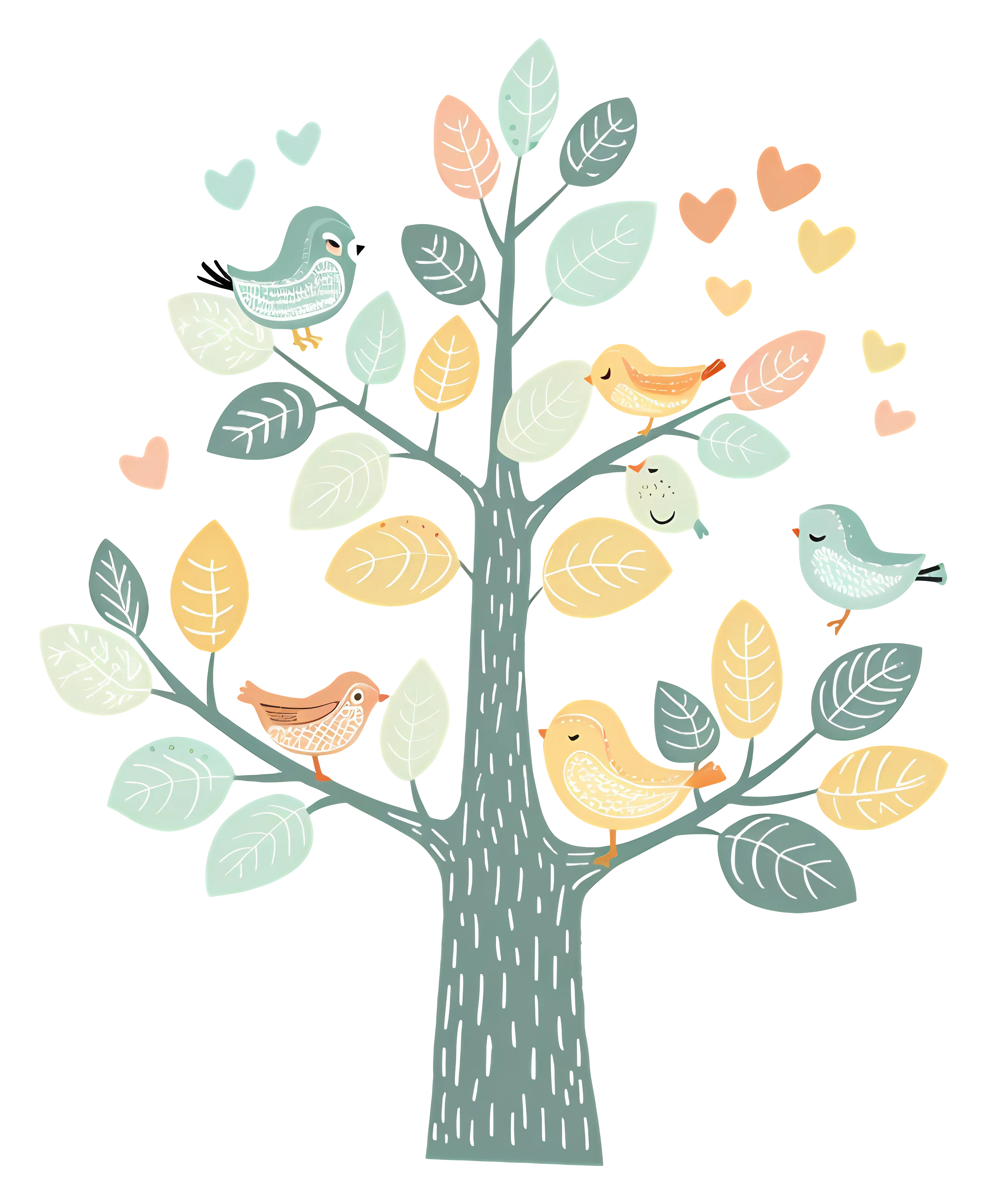 Tree with Colorful Birds