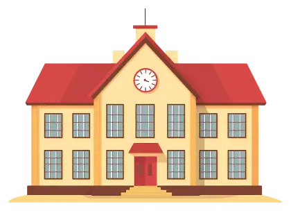 Bright Yellow School Building with Clock Tower