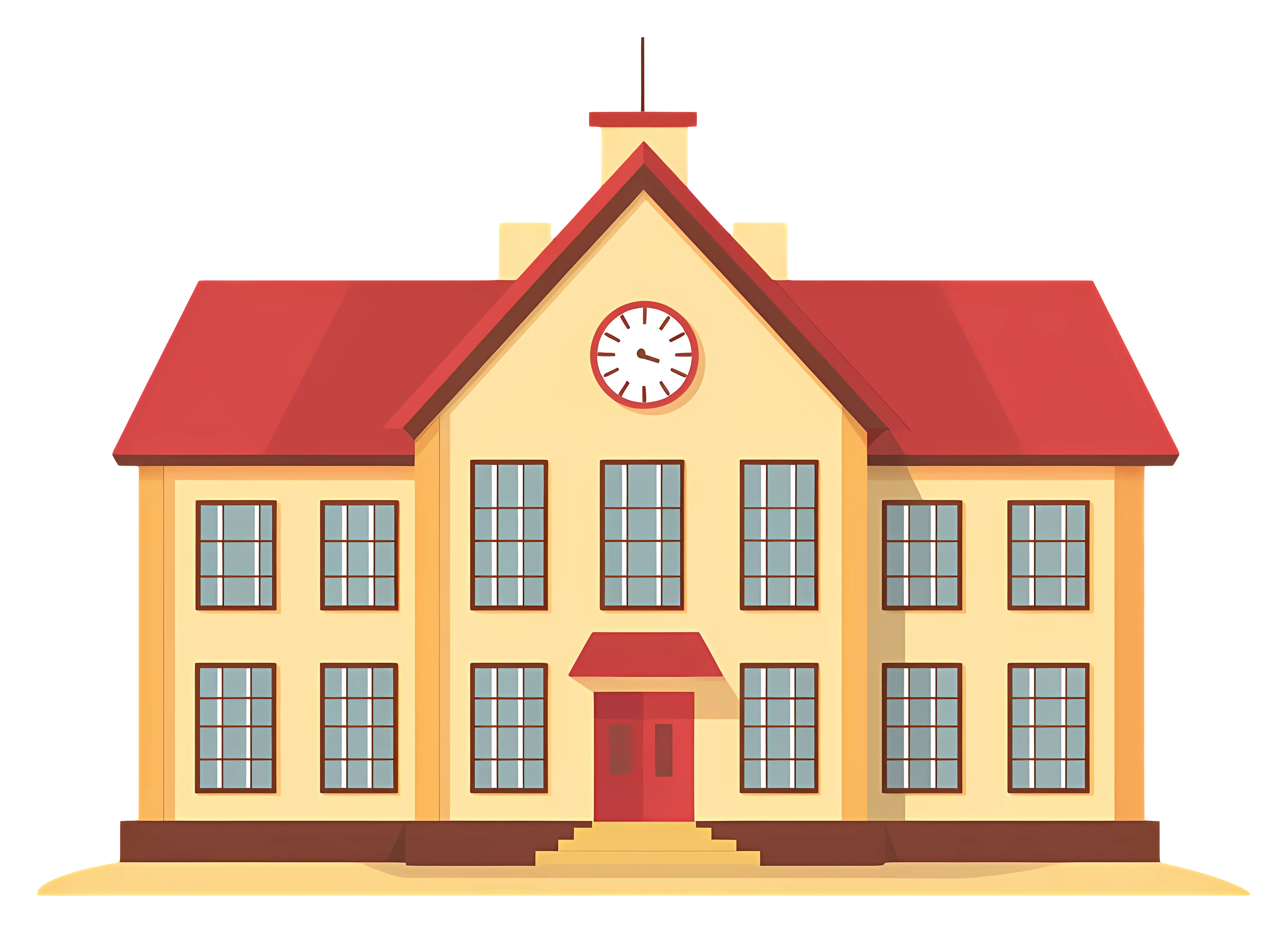 Bright Yellow School Building with Clock Tower