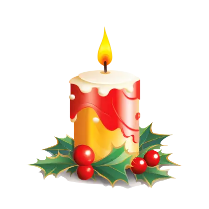 Festive Candle with Holly and Berries