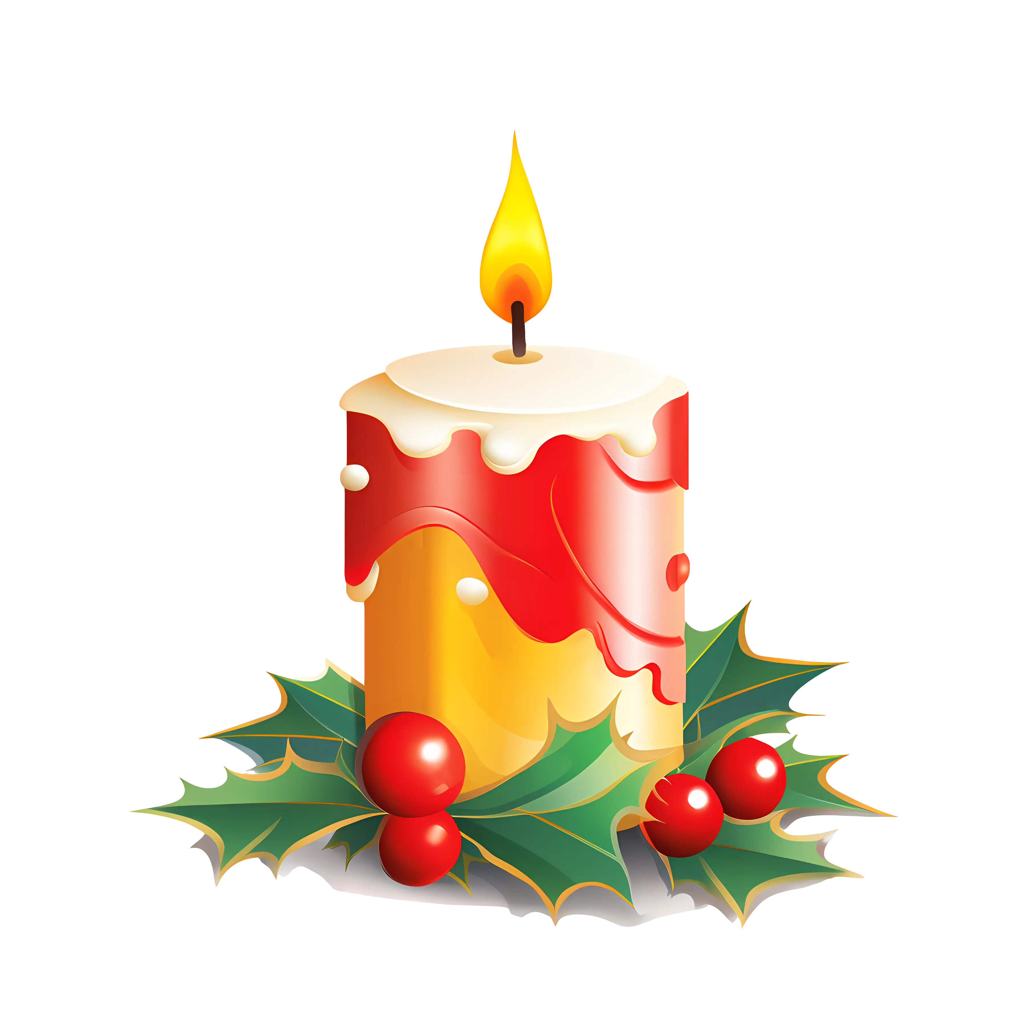 Festive Candle with Holly and Berries