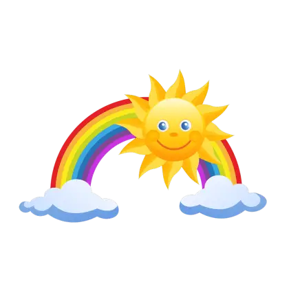 Smiling Sun with Rainbow and Clouds Illustration