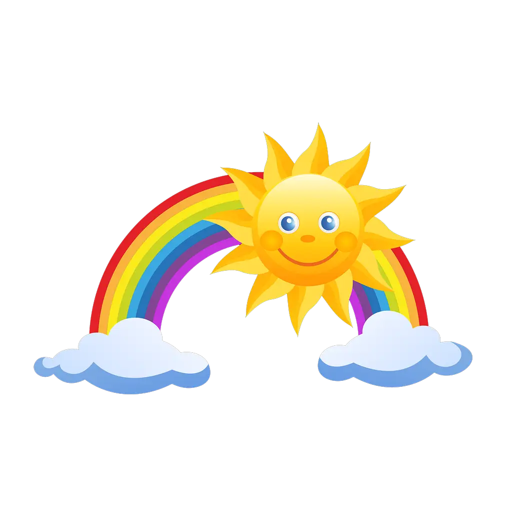 Smiling Sun with Rainbow and Clouds Illustration