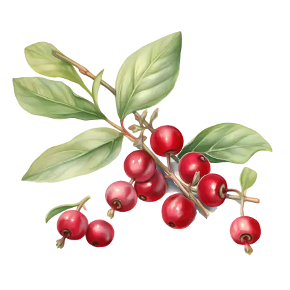 Branch with Red Berries and Green Leaves