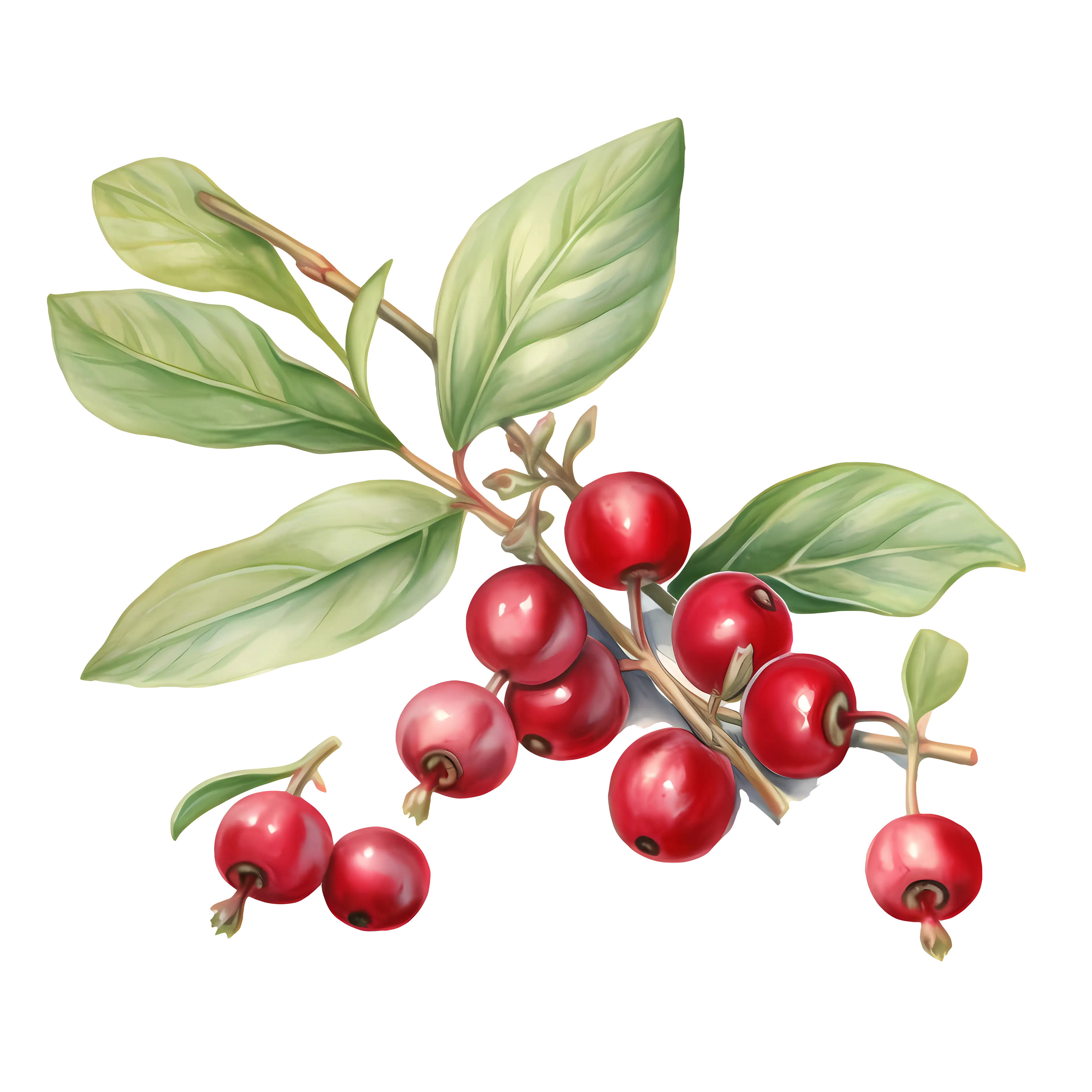 Branch with Red Berries and Green Leaves