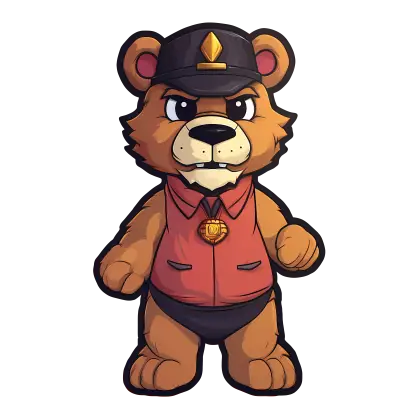 Cartoon Bear in Red Vest and Cap