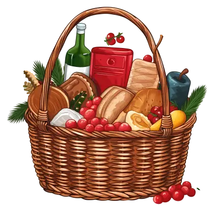 Christmas Gift Basket with Food and Drinks