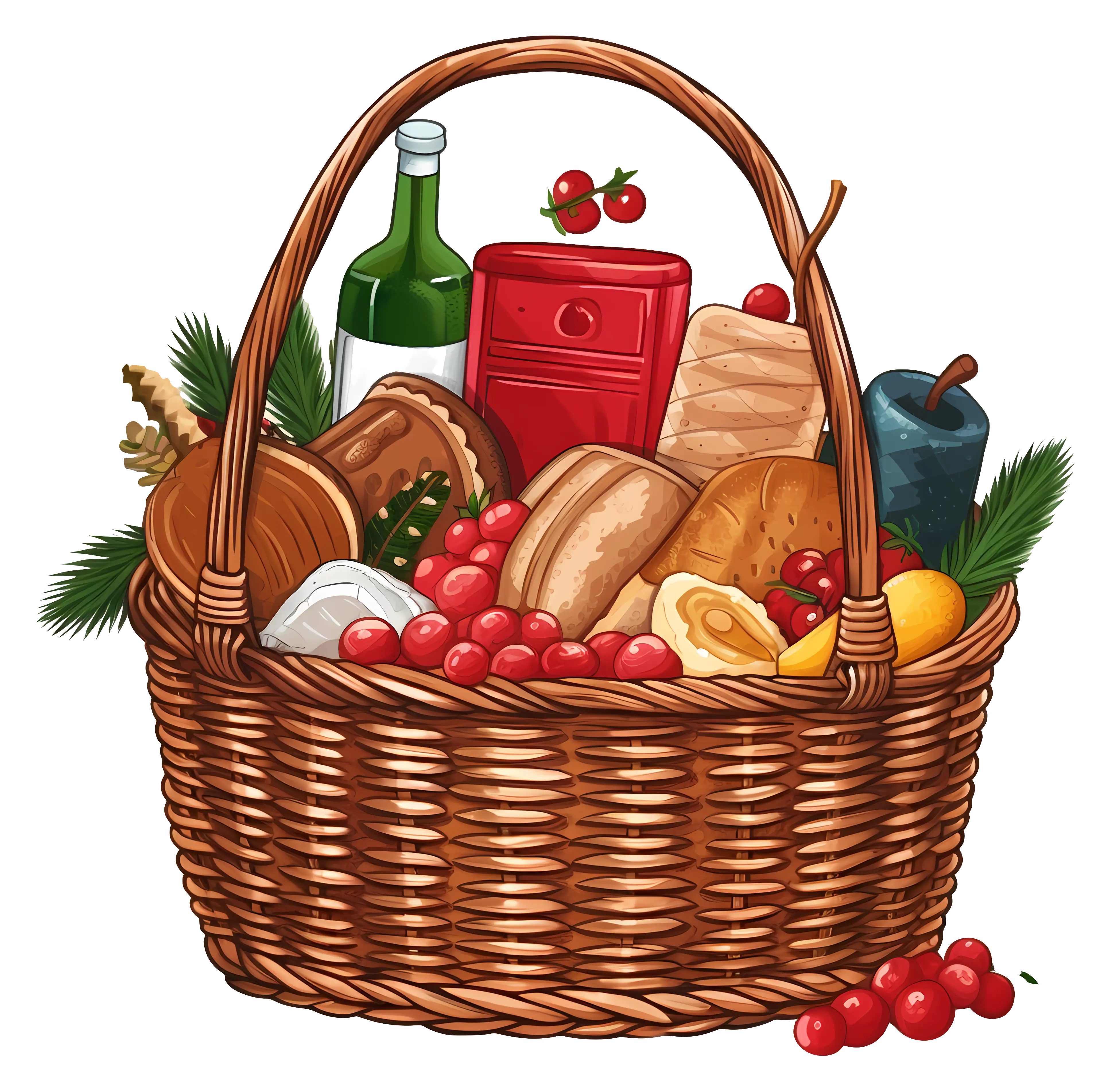 Christmas Gift Basket with Food and Drinks