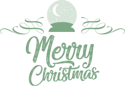 Merry Christmas Green Typography with Snow Globe