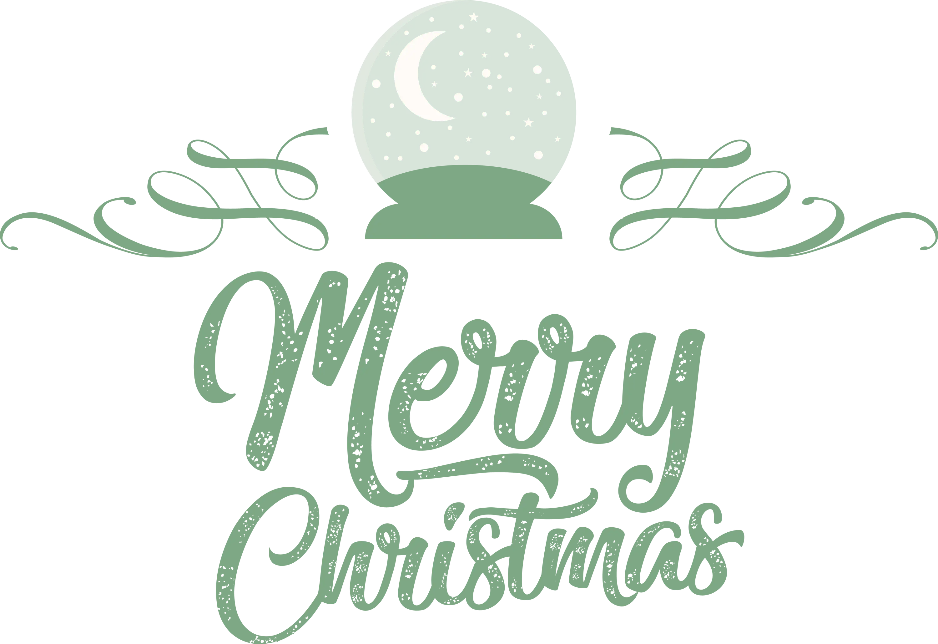 Merry Christmas Green Typography with Snow Globe