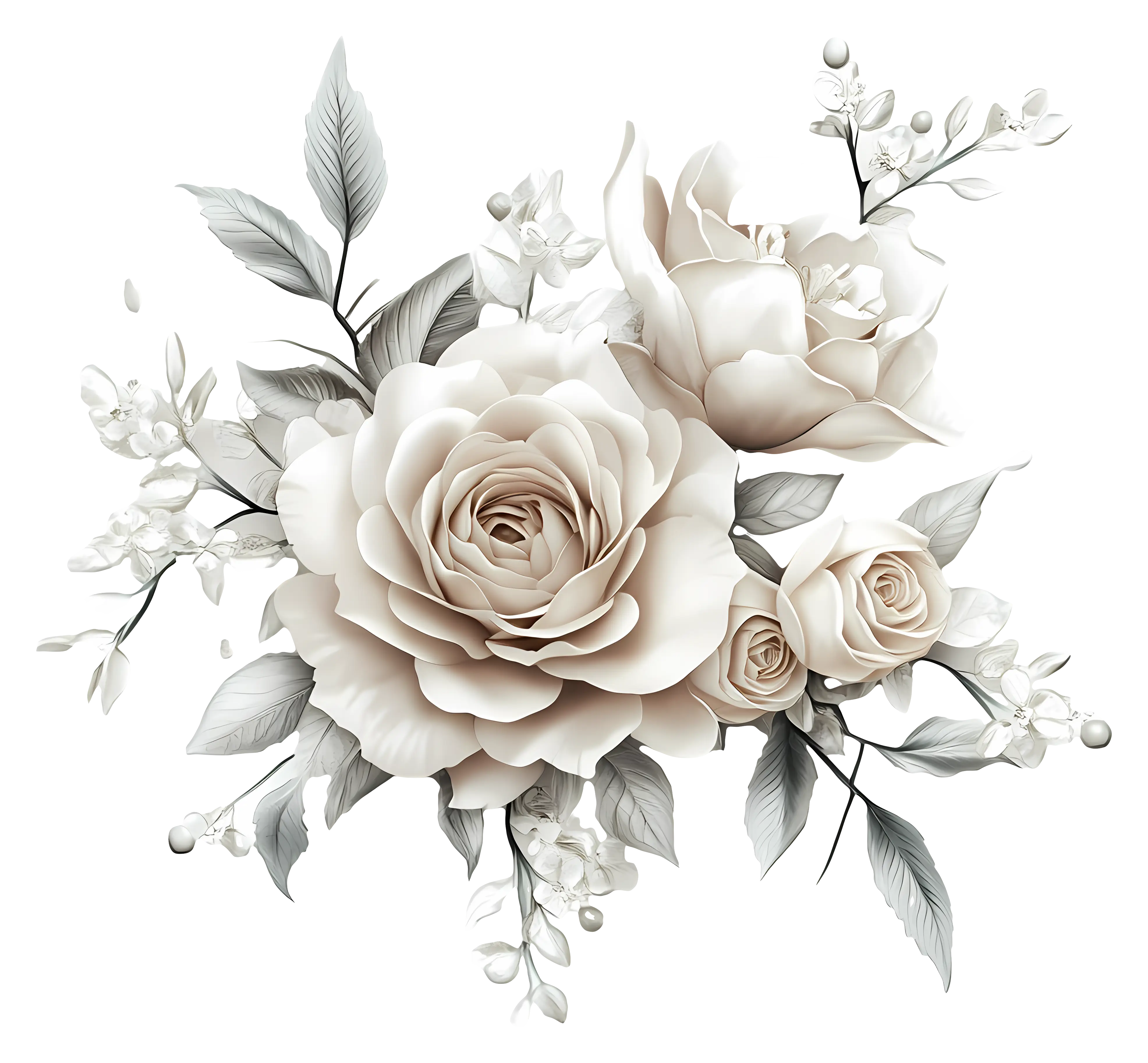 White Rose Bouquet with Artistic Detailing