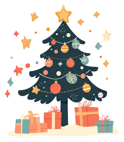 Christmas Tree with Ornaments and Presents