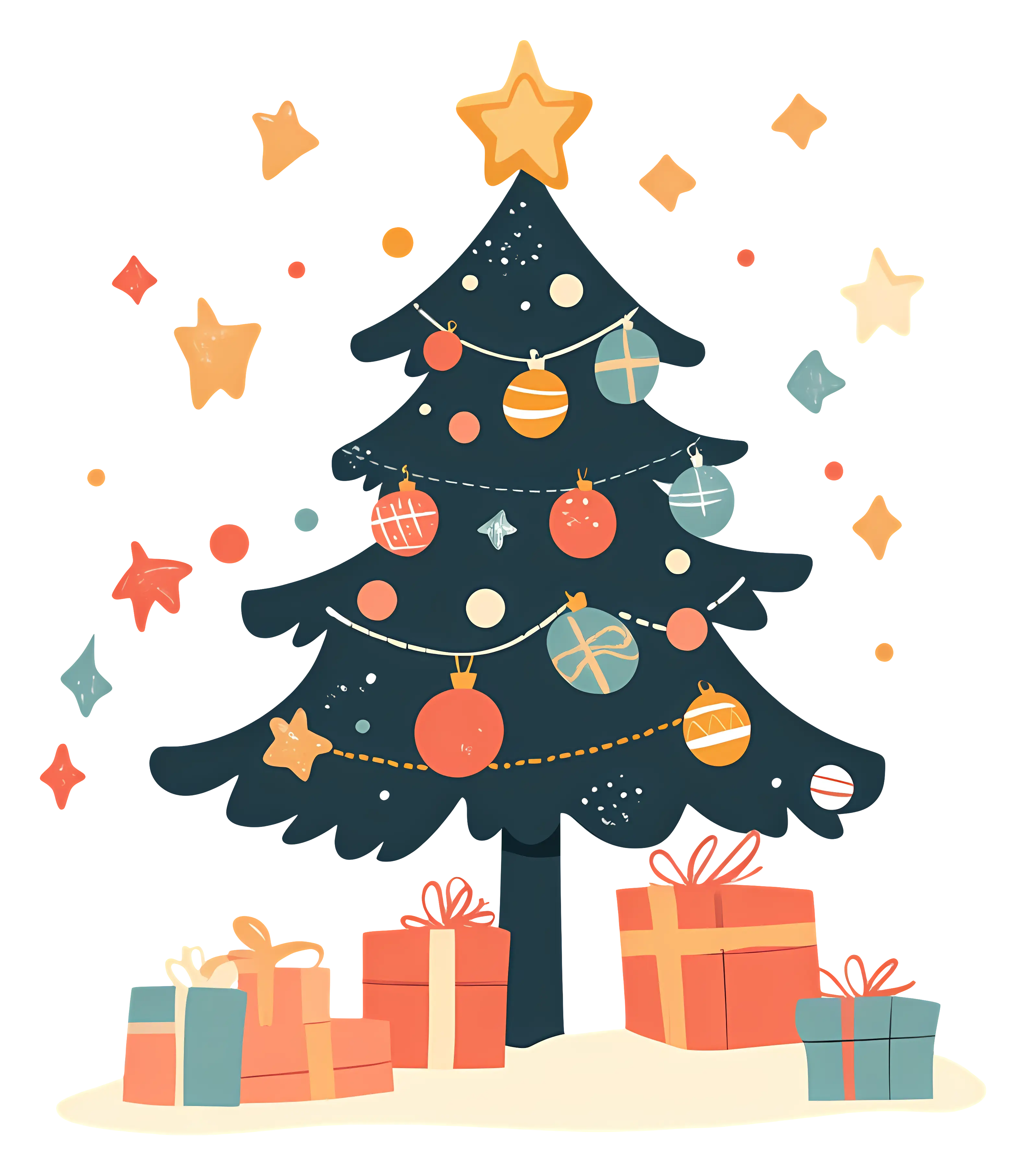 Christmas Tree with Ornaments and Presents