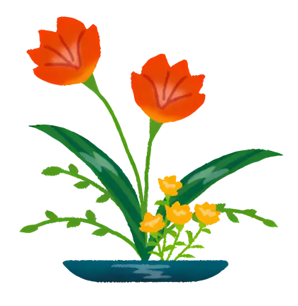 Red Flowers with Green Leaves