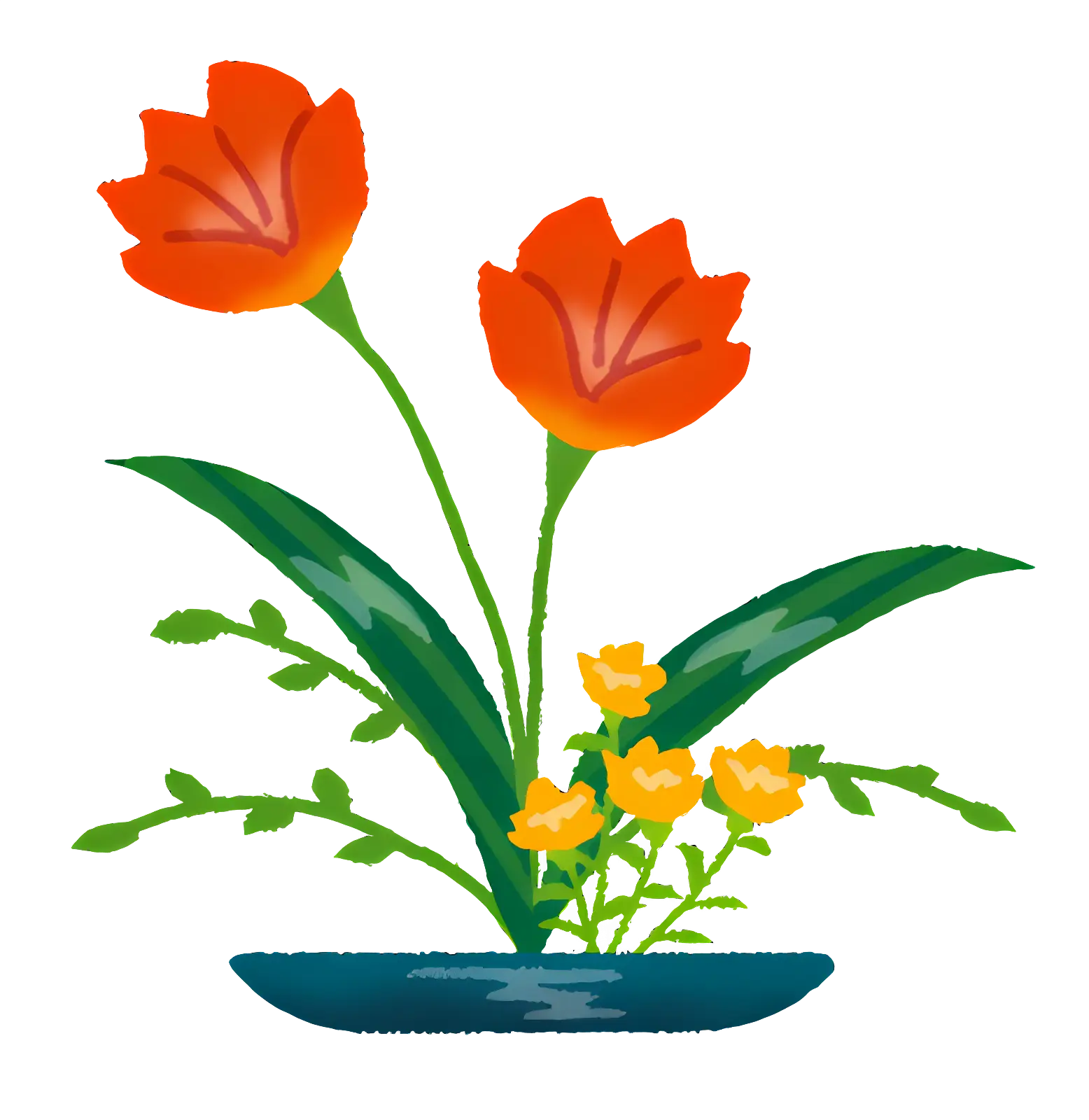 Red Flowers with Green Leaves