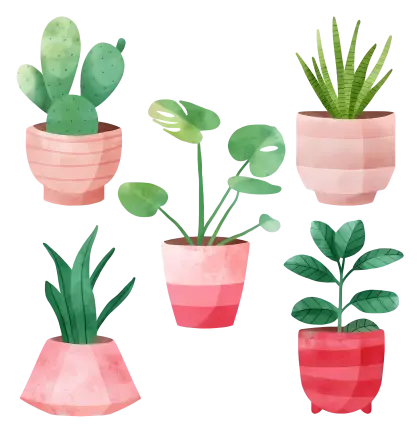 Watercolor Styled Potted Plants Collection