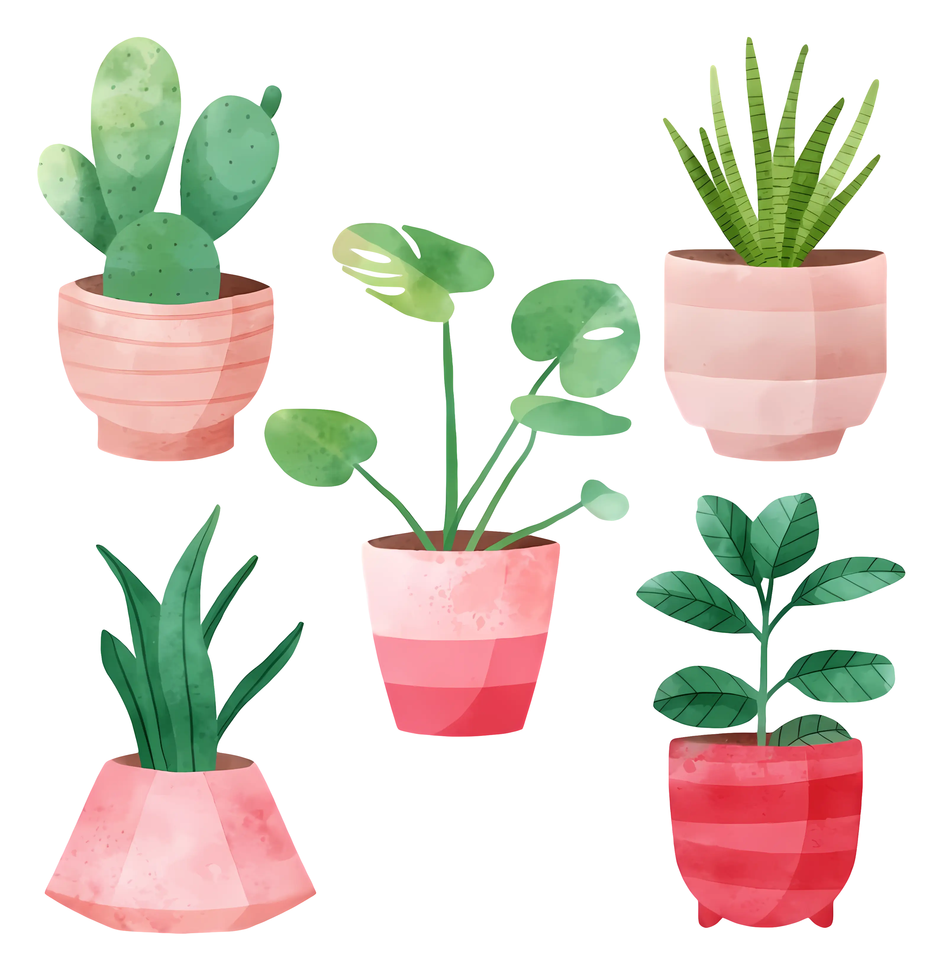 Watercolor Styled Potted Plants Collection