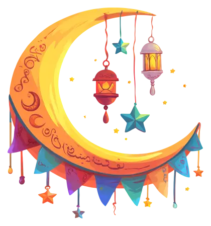 Crescent Moon with Lanterns for Ramadan Celebration