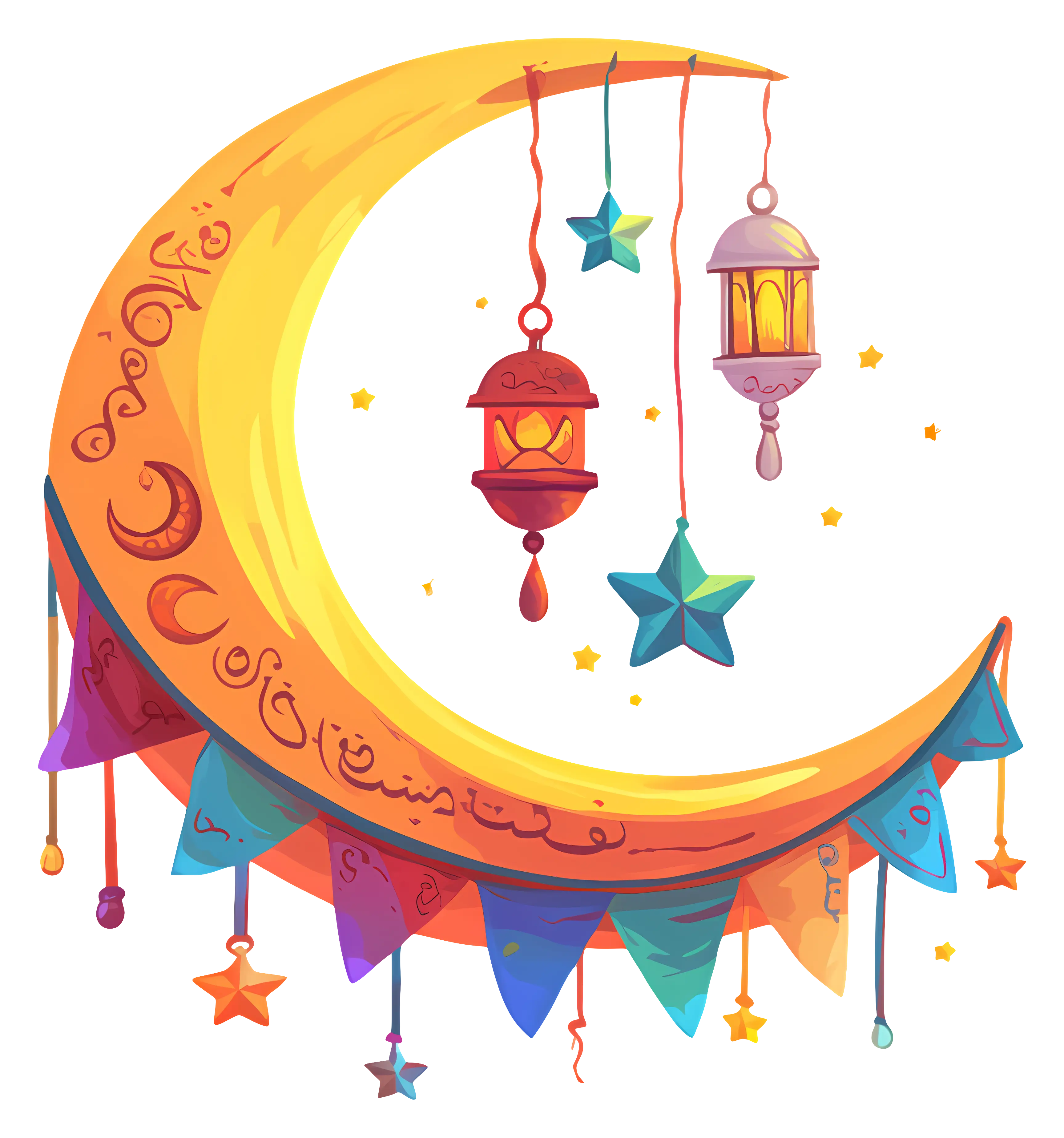 Crescent Moon with Lanterns for Ramadan Celebration
