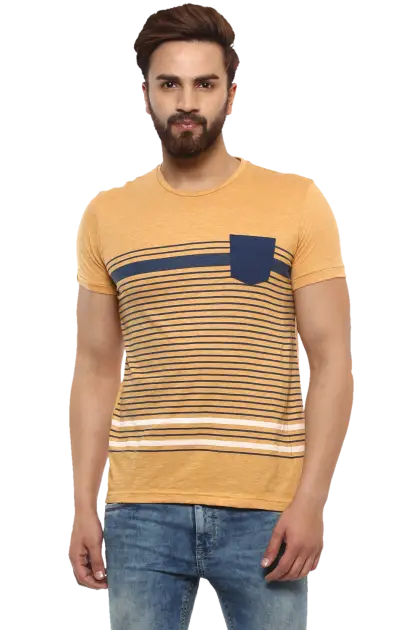 Man in Casual Striped Shirt and Jeans