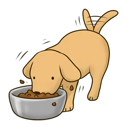 Cartoon Puppy Eating from Bowl