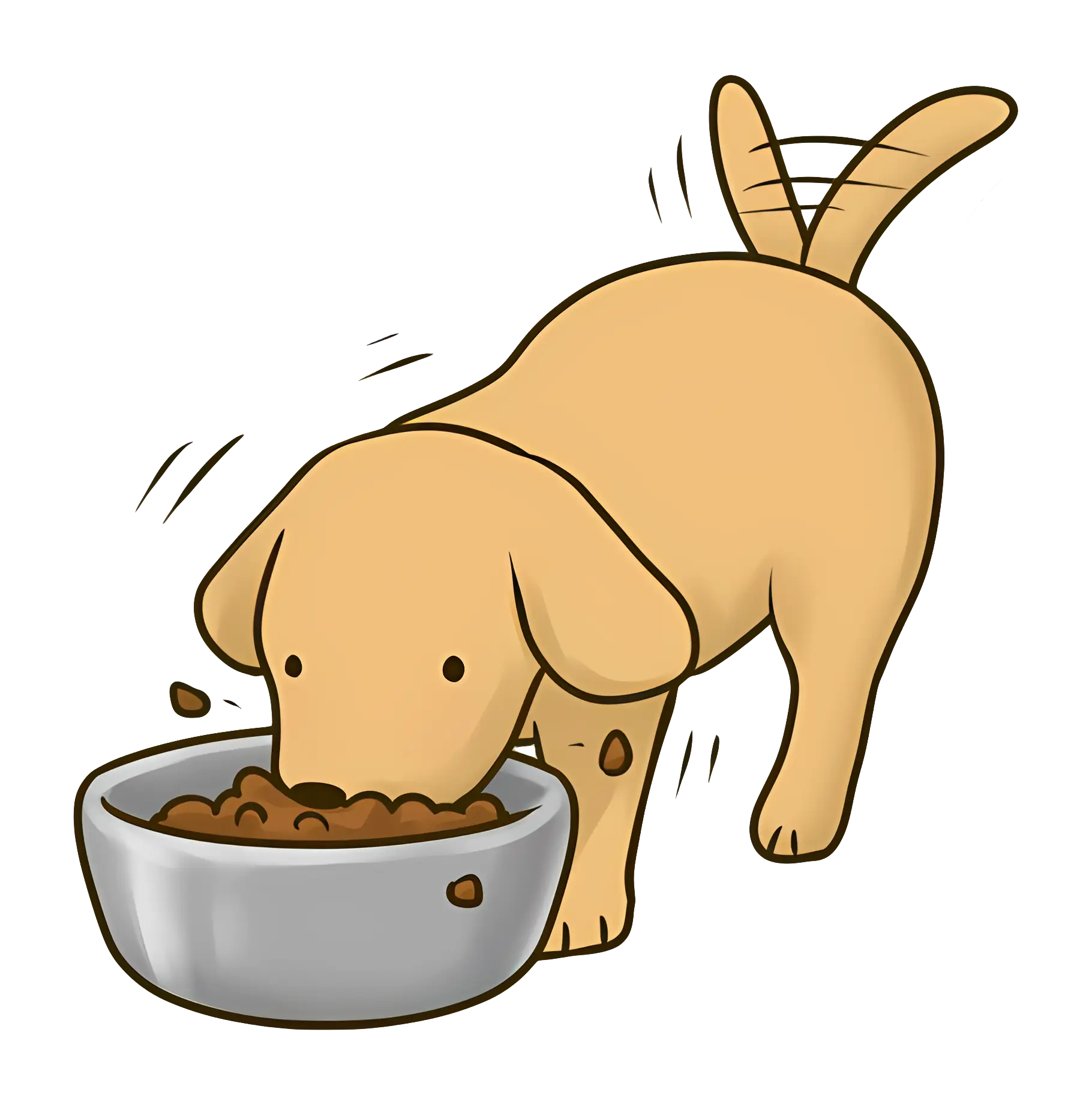 Cartoon Puppy Eating from Bowl