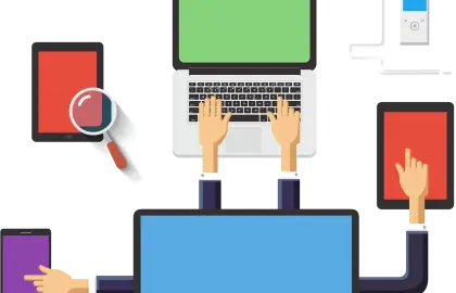 Multitasking Graphic Illustration with Laptop and Devices