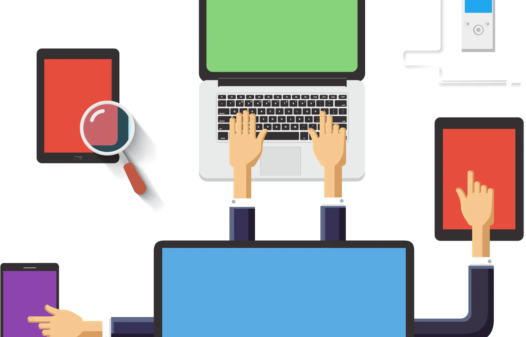 Multitasking Graphic Illustration with Laptop and Devices