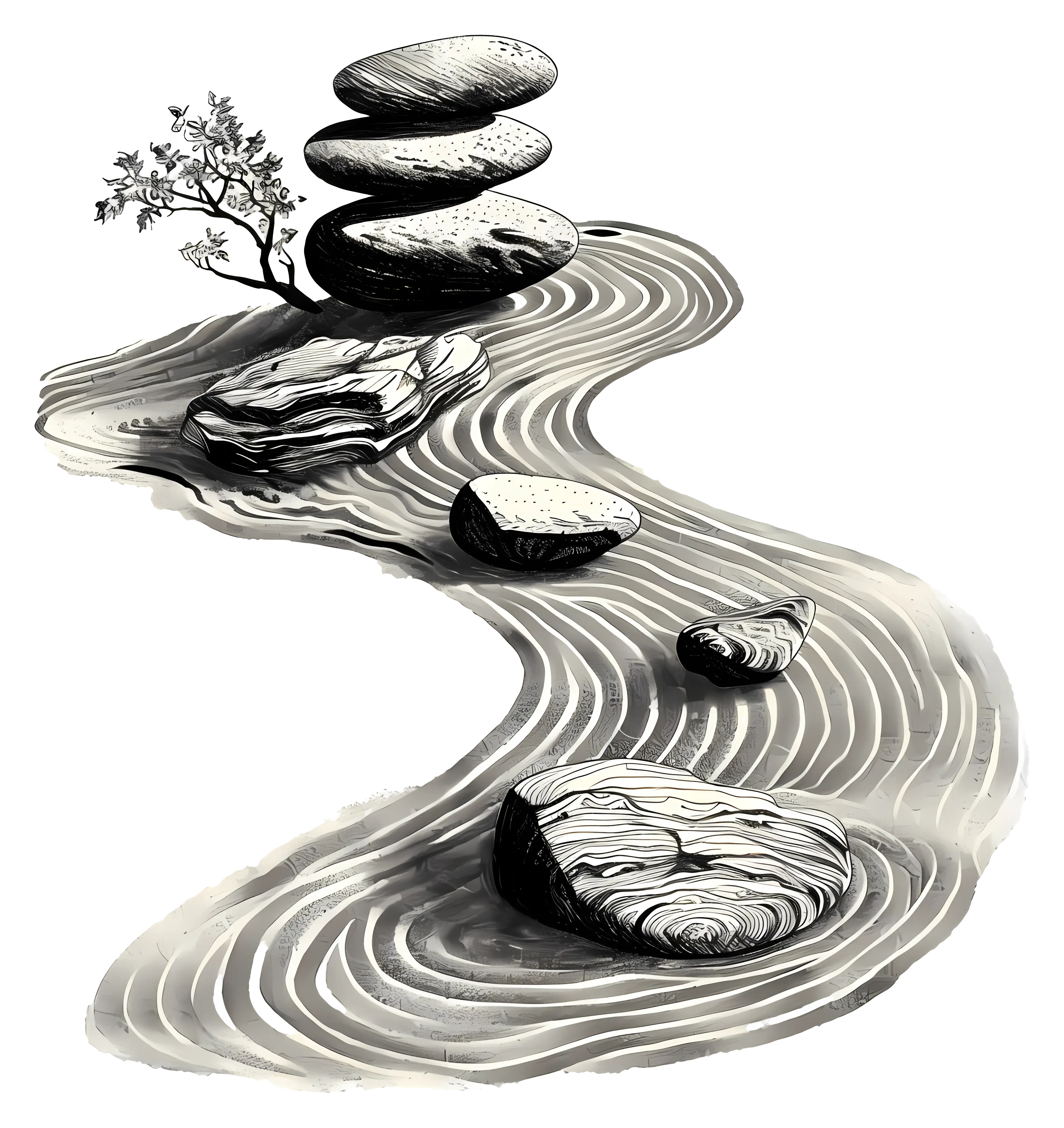 Zen Garden with Stones and Rocks