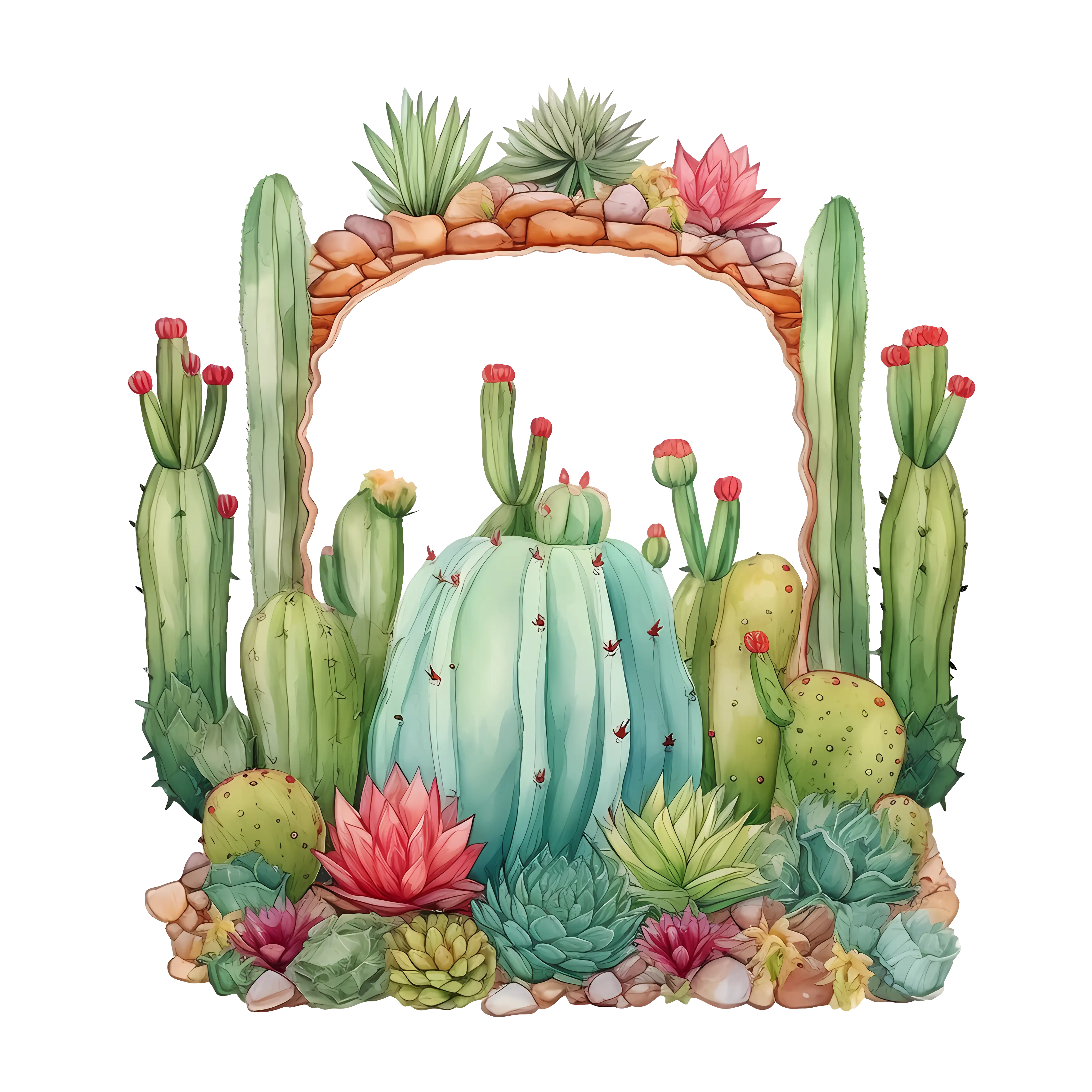 Cactus and Succulent Arrangement Illustration