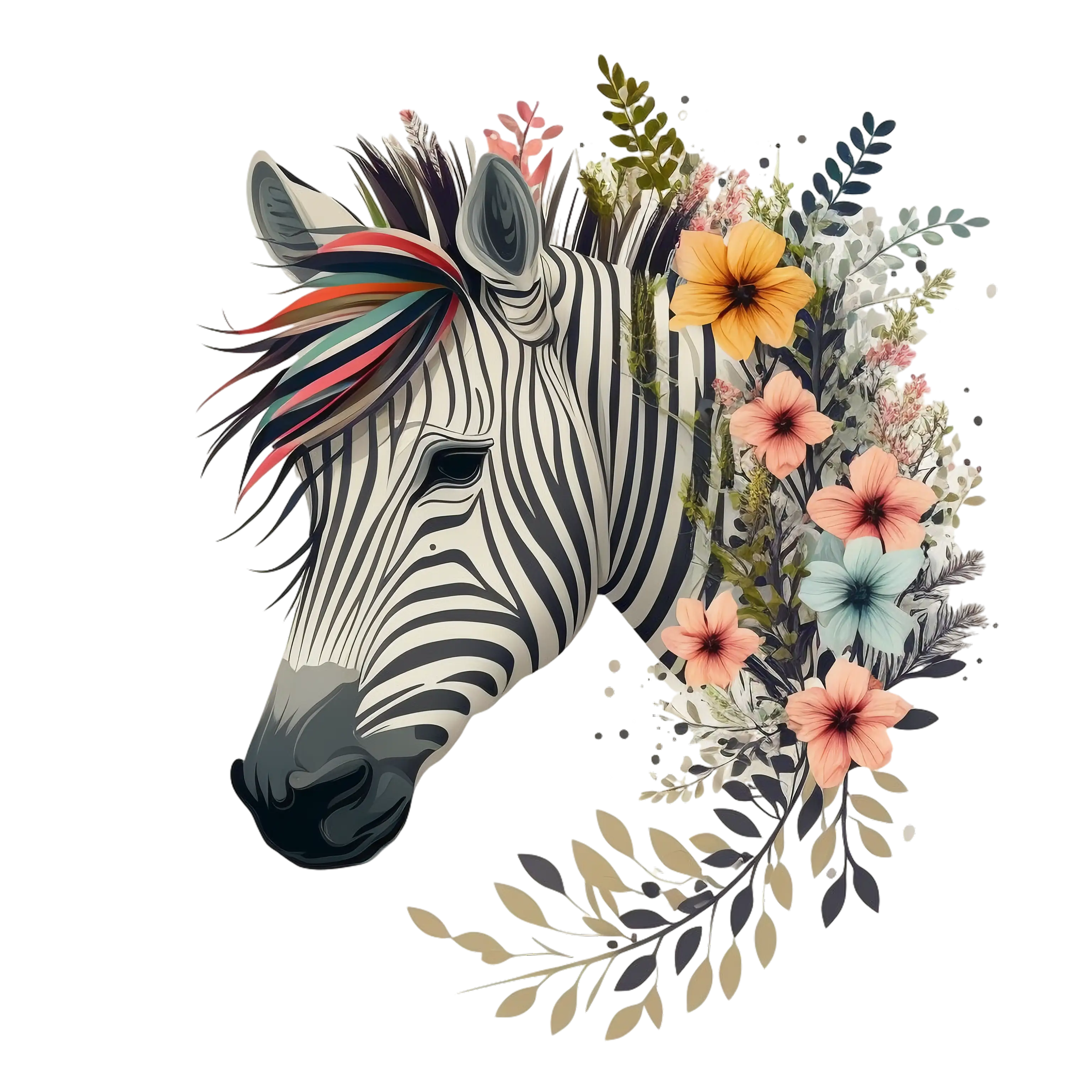 Zebra with Floral Crown Illustration