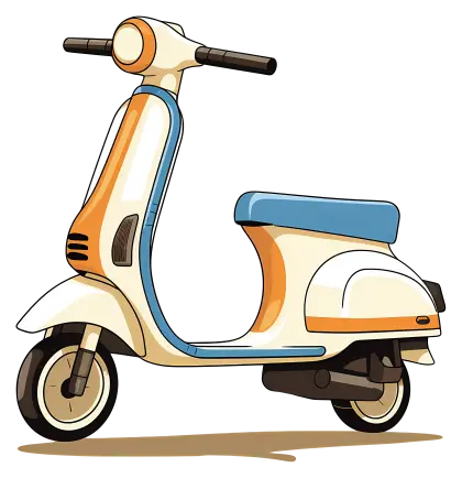 Retro Scooter Illustration with Blue and Orange Accents