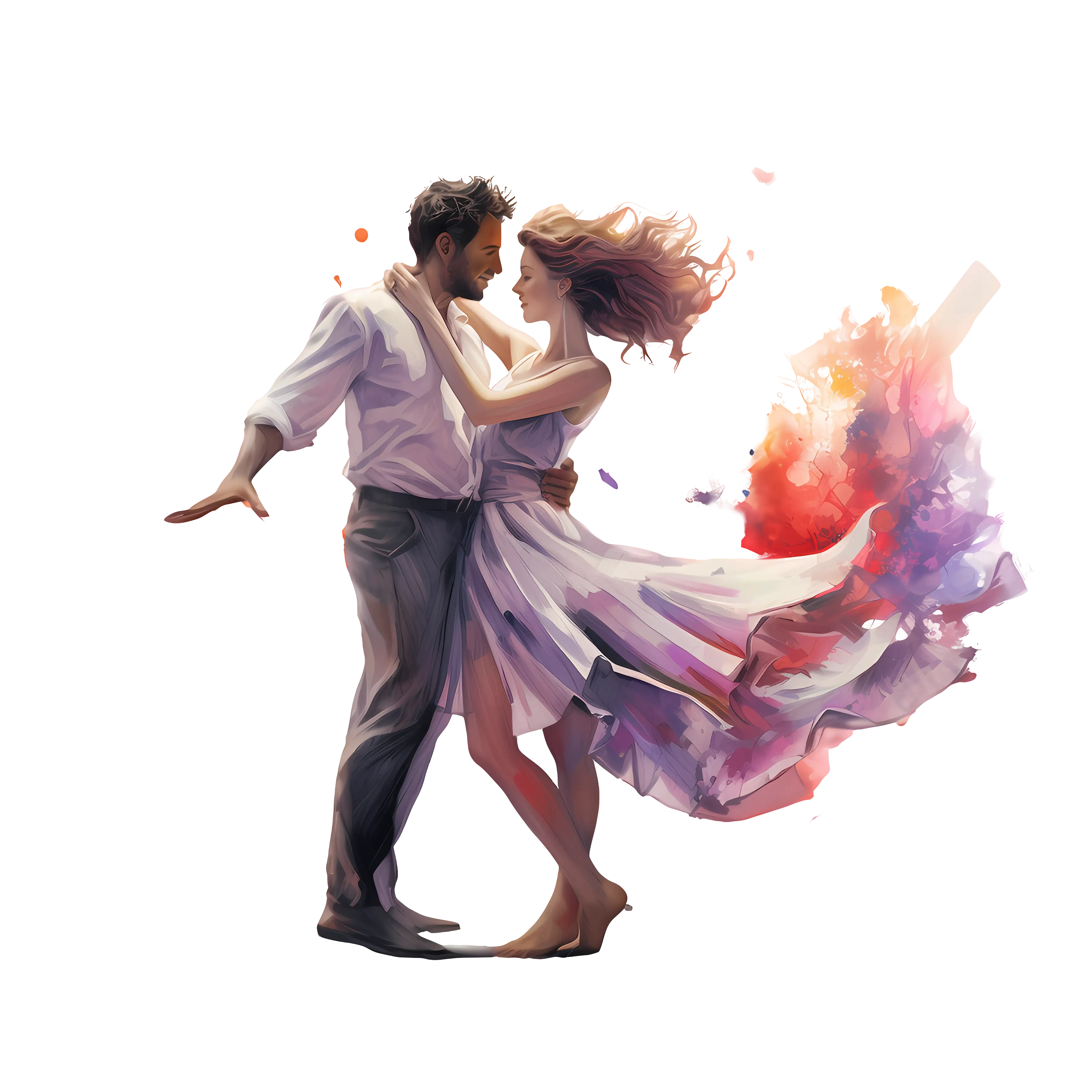 Romantic Dancing Couple with Colorful Swirls