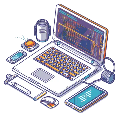 Tech Workspace with Laptop and Gadgets
