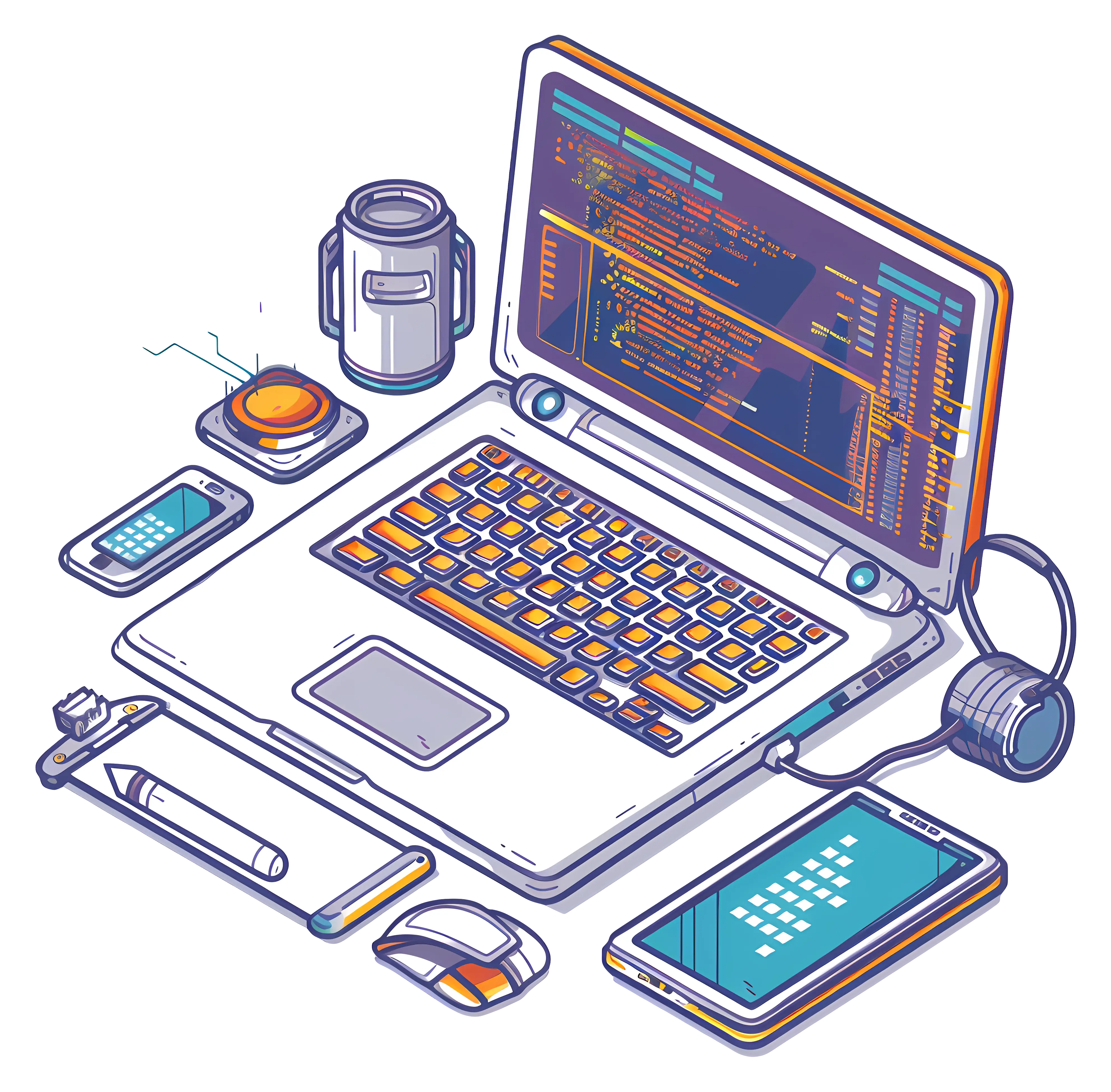 Tech Workspace with Laptop and Gadgets