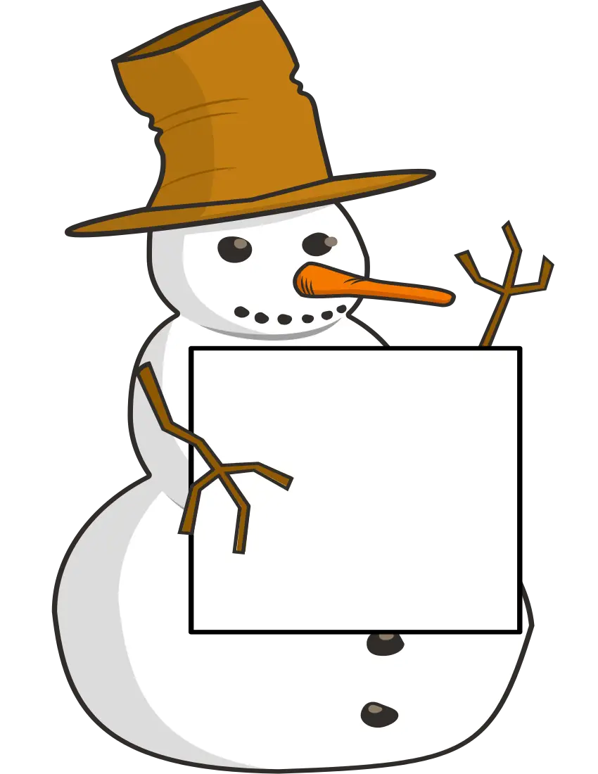 Snowman Illustration with a Hat and a Signboard