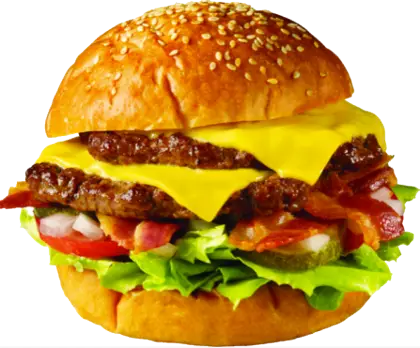 Gourmet Double Cheeseburger with Bacon and Vegetables