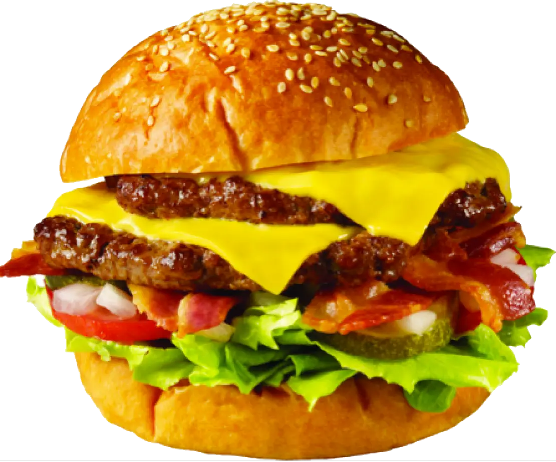 Gourmet Double Cheeseburger with Bacon and Vegetables