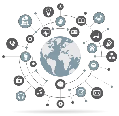 Global Network Illustration with Technology Icons