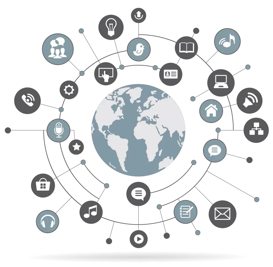 Global Network Illustration with Technology Icons