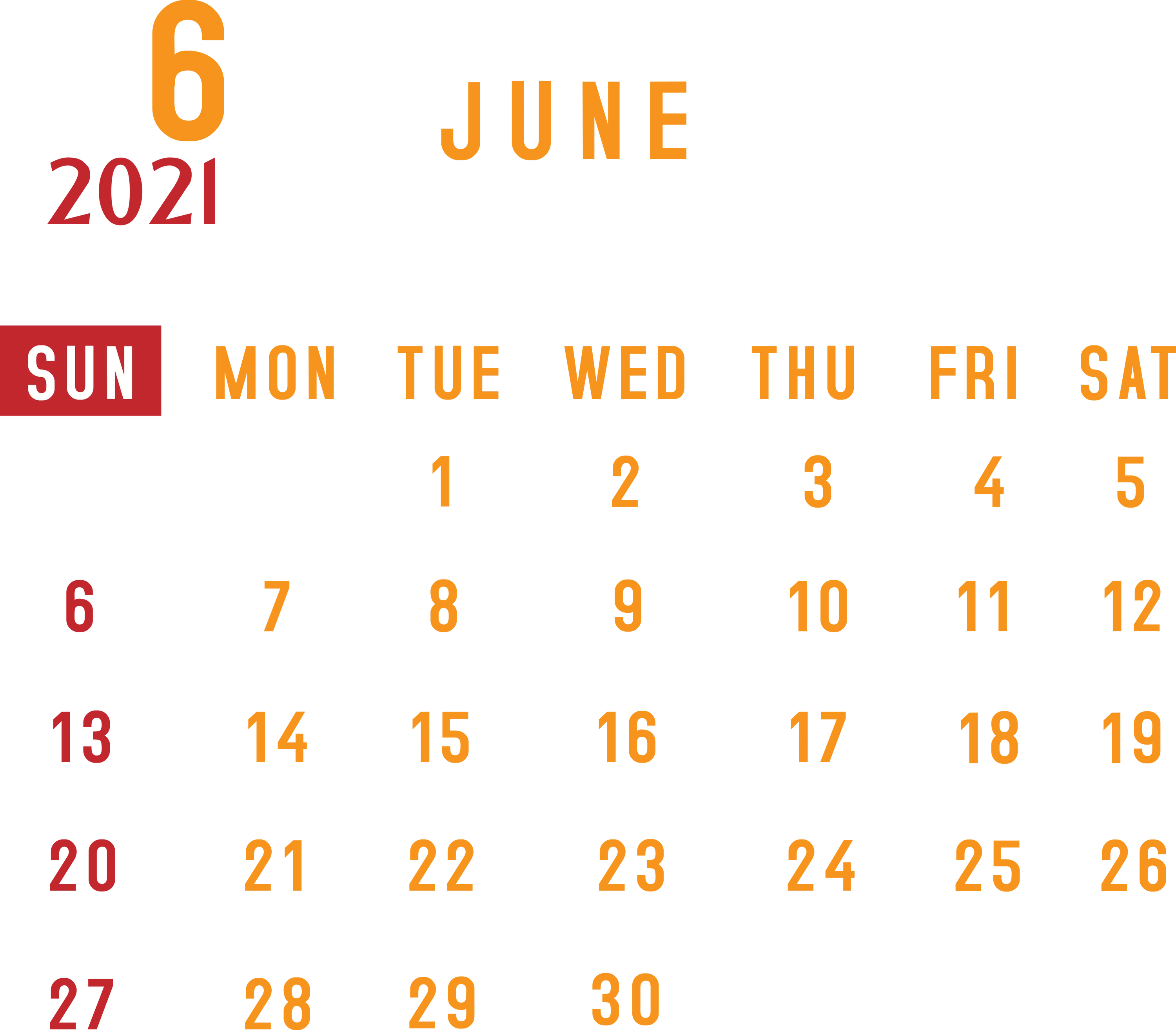 June 2021 Monthly Calendar Design